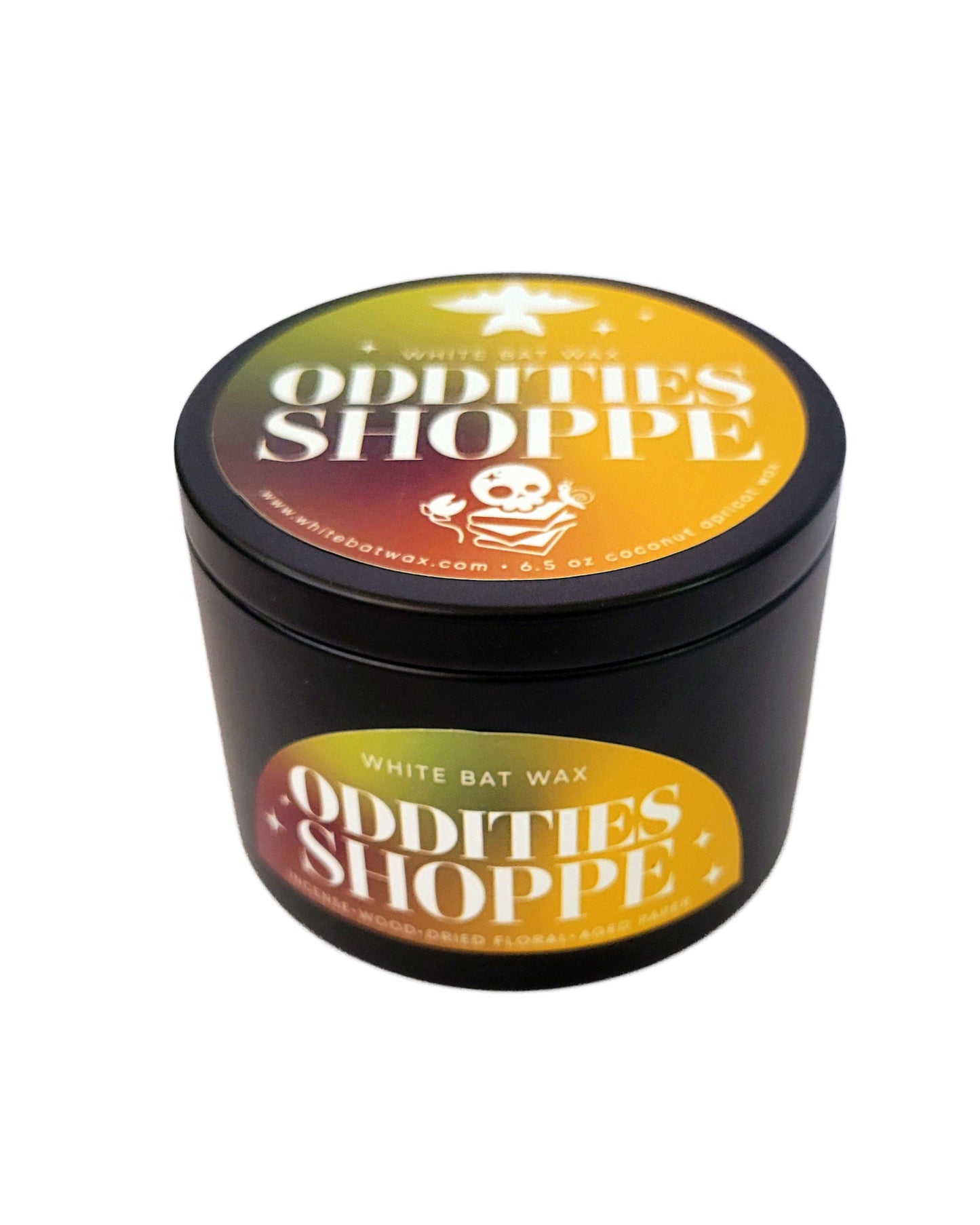 Oddities Shoppe gothic candle. Scent of old books, antique shops, and incense.